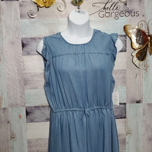 Time and Tru Sz XL 16-18 Chambray Woven Flutter Sleeve Dress New 925 - Picture 3 of 9